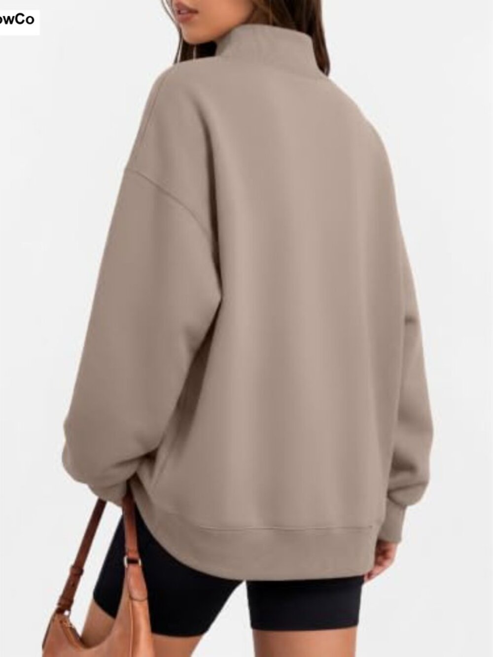 Womens Oversized Mock Neck Sweatshirt Cotton Blend Pullover Casual Fall - Picture 3 of 5